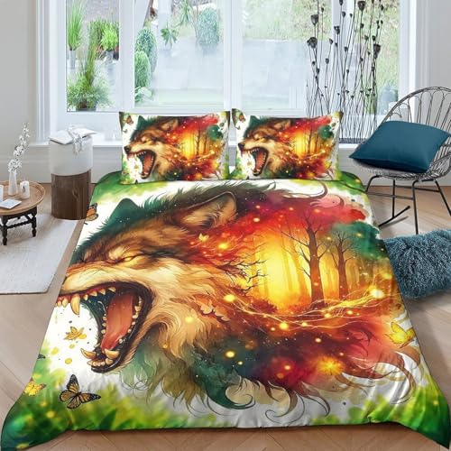 TZOVPCDFA Wolf Bettbezug Set Bettwäsche Kinderbettwäsche Reißverschluss Mit Kissenbezug Betten Set Für Jungen Und Mädchen, Kinder Double（200x200cm） von TZOVPCDFA