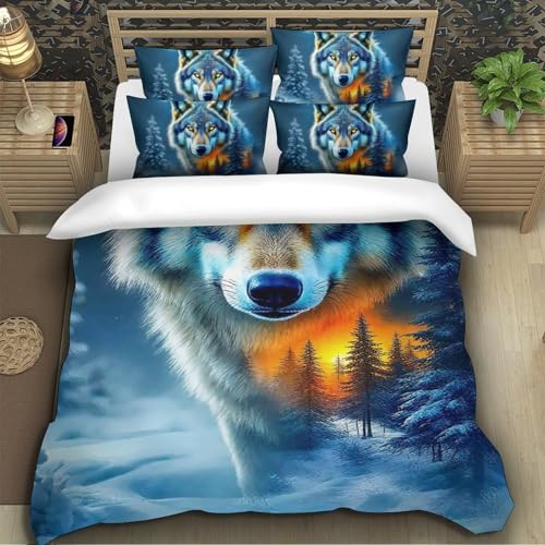 TZOVPCDFA Wolf Bettbezug Set Bettwäsche Kinderbettwäsche-Set Reißverschluss Mit Kissenbezug Betten Set Für Jugendliche Kinder Schlafzimmer Single（140x200cm） von TZOVPCDFA