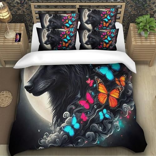 TZOVPCDFA Wolf Bettbezug Set Bettwäsche Kinderbettwäsche-Set Reißverschluss Mit Kissenbezug Betten Set Für Jungen Und Mädchen, Kinder Super King（260x220cm） von TZOVPCDFA