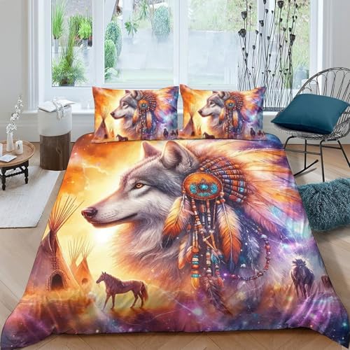 TZOVPCDFA Wolf Bettbezug Set Bettwäsche Set Kinderbettwäsche Reißverschluss Mit Kissenbezug Betten Set Für Jungen Und Mädchen, Kinder Double（200x200cm） von TZOVPCDFA