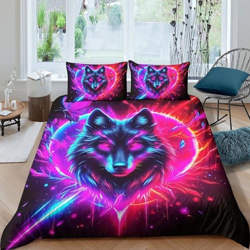 TZOVPCDFA Wolf Bettbezug Set Bettwäsche Set Kinderbettwäsche-Set Reißverschluss Mit Kissenbezügen Betten Set Für Jugendliche Kinder Schlafzimmer King（220x240cm） von TZOVPCDFA