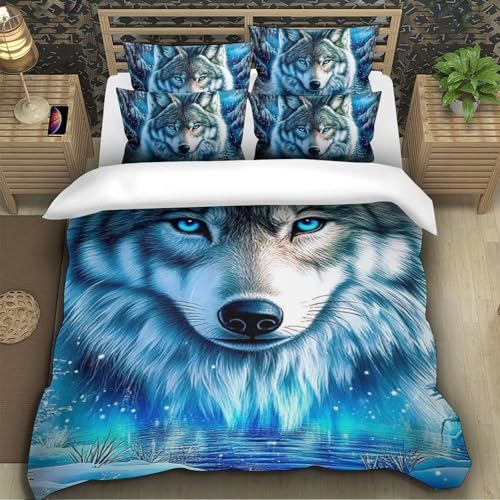TZOVPCDFA Wolf Bettbezug Set Bettwäsche Set Kinderbettwäsche-Set Reißverschluss Mit Kissenbezügen Betten Set Für Jugendliche Kinder Schlafzimmer Single（140x200cm） von TZOVPCDFA