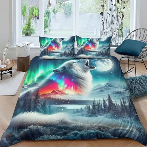 TZOVPCDFA Wolf Bettbezug Set Bettwäsche Set Kinderbettwäsche-Set Reißverschluss Mit Kissenbezug Betten Set Für Jungen Und Mädchen, Kinder Double（200x200cm） von TZOVPCDFA