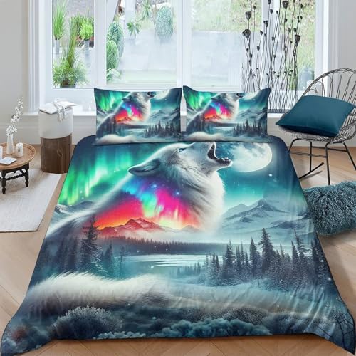 TZOVPCDFA Wolf Bettbezug Set Bettwäsche Set Kinderbettwäsche-Set Reißverschluss Mit Kissenbezug Betten Set Für Jungen Und Mädchen, Kinder King（220x240cm） von TZOVPCDFA