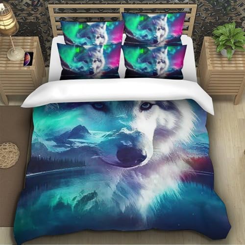 TZOVPCDFA Wolf Bettbezug Set Bettwäsche Set Kinderbettwäsche-Set Reißverschluss Mit Kissenbezug Betten Set Für Jungen Und Mädchen, Kinder Single（140x200cm） von TZOVPCDFA
