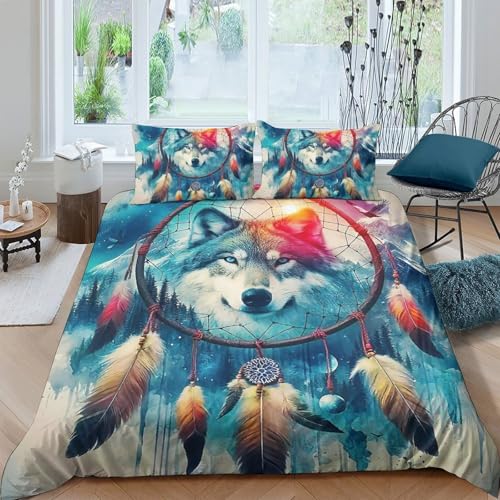TZOVPCDFA Wolf Bettbezug Set Bettwäsche-Sets Kinderbettwäsche Reißverschluss Mit Kissenbezügen Betten Set Für Jugendliche Kinder Schlafzimmer Double（200x200cm） von TZOVPCDFA