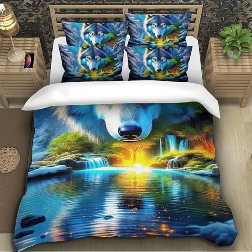 TZOVPCDFA Wolf Bettbezug Set Bettwäsche-Sets Kinderbettwäsche Reißverschluss Mit Kissenbezügen Betten Set Für Jungen Und Mädchen, Kinder Single（140x200cm） von TZOVPCDFA