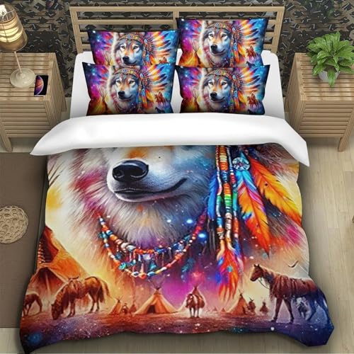 TZOVPCDFA Wolf Bettbezug Set Bettwäsche-Sets Kinderbettwäsche Reißverschluss Mit Kissenbezügen Betten Set Für Jungen Und Mädchen, Kinder Single（140x200cm） von TZOVPCDFA