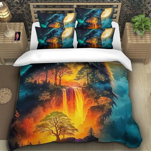 TZOVPCDFA Wolf Bettbezug Set Bettwäsche-Sets Kinderbettwäsche Reißverschluss Mit Kissenbezug Betten Set Für Jugendliche Kinder Schlafzimmer Single（140x200cm） von TZOVPCDFA