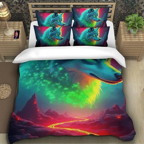 TZOVPCDFA Wolf Bettbezug Set Bettwäsche-Sets Kinderbettwäsche Reißverschluss Mit Kissenbezug Betten Set Für Jugendliche Kinder Schlafzimmer Single（140x200cm） von TZOVPCDFA