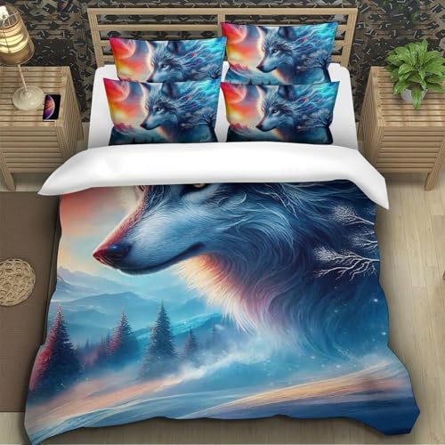 TZOVPCDFA Wolf Bettbezug Set Bettwäsche-Sets Kinderbettwäsche Reißverschluss Mit Kissenbezug Betten Set Für Jugendliche Kinder Schlafzimmer Single（140x200cm） von TZOVPCDFA