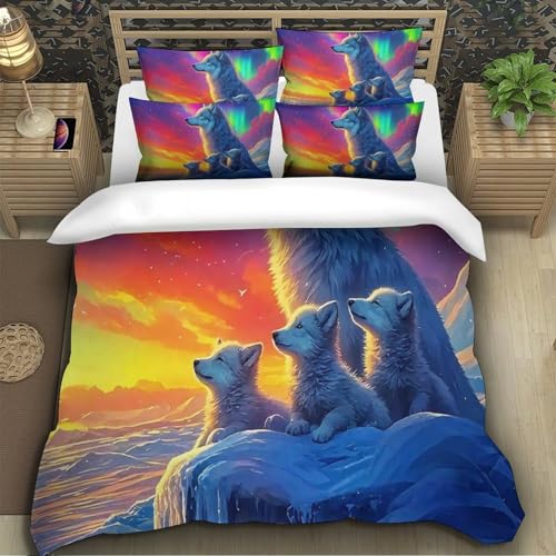 TZOVPCDFA Wolf Bettbezug Set Bettwäsche-Sets Kinderbettwäsche Reißverschluss Mit Kissenbezug Betten Set Für Jugendliche Kinder Schlafzimmer Super King（260x220cm） von TZOVPCDFA