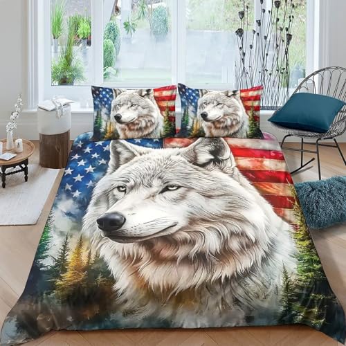 TZOVPCDFA Wolf Bettbezug Set Bettwäsche-Sets Kinderbettwäsche-Set Reißverschluss Mit Kissenbezügen Betten Set Für Jugendliche Kinder Schlafzimmer Double（200x200cm） von TZOVPCDFA