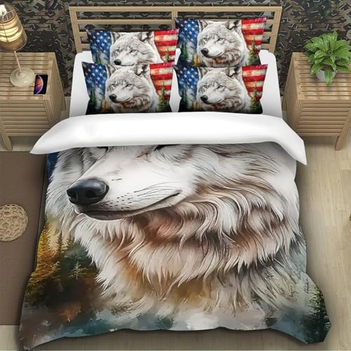 TZOVPCDFA Wolf Bettbezug Set Bettwäsche-Sets Kinderbettwäsche-Set Reißverschluss Mit Kissenbezug Betten Set Für Jugendliche Kinder Schlafzimmer Single（140x200cm） von TZOVPCDFA