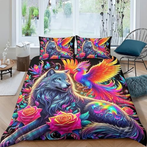 TZOVPCDFA Wolf Bettbezug Set Bettwäsche-Sets Kinderbettwäsche-Set Reißverschluss Mit Kissenbezug Betten Set Für Jungen Und Mädchen, Kinder King（220x240cm） von TZOVPCDFA