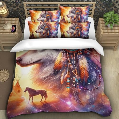 TZOVPCDFA Wolf Bettbezug Set Bettwäsche-Sets Kinderbettwäsche-Set Reißverschluss Mit Kissenbezug Betten Set Für Jungen Und Mädchen, Kinder Single（140x200cm） von TZOVPCDFA