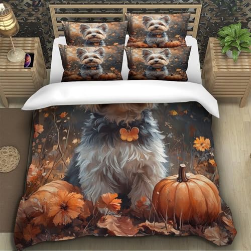 TZOVPCDFA Yorkshire Terrier Bettbezug Set Bettwäsche Kinderbettwäsche-Set Reißverschluss Mit Kissenbezug Betten Set Für Jugendliche Kinder Schlafzimmer Single（140x200cm） von TZOVPCDFA