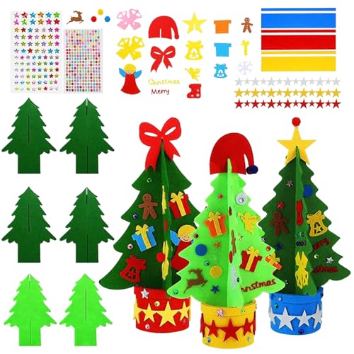 TZQFROCE 3 Set Weihnachtsbaum Bastelset Filz Weihnachtsbaum Kinder Weihnachts Bastelsets DIY Kinder Weihnachten mit Diamant Aufkleber für Winter Thanksgiving Weihnachten Deko von TZQFROCE