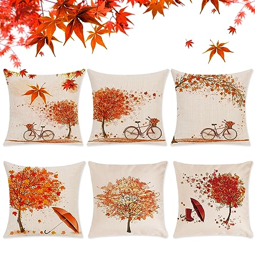 TZQFROCE 6 Stück Herbstdeko Kissenbezug Herbst 45x45 cm Dekorative Kissenbezug Erntedankfest Couchkissen Herbst Ahornblatt Kissenbezug für Couch Bett Home Wohnzimmer Decor von TZQFROCE