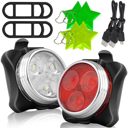TZQFROCE LED Licht Set USB Aufladbar Helles Licht Kompakt und Wasserdicht LED Lampe Set für Außenbereich Licht Helm Licht Rucksack Licht(Black) von TZQFROCE