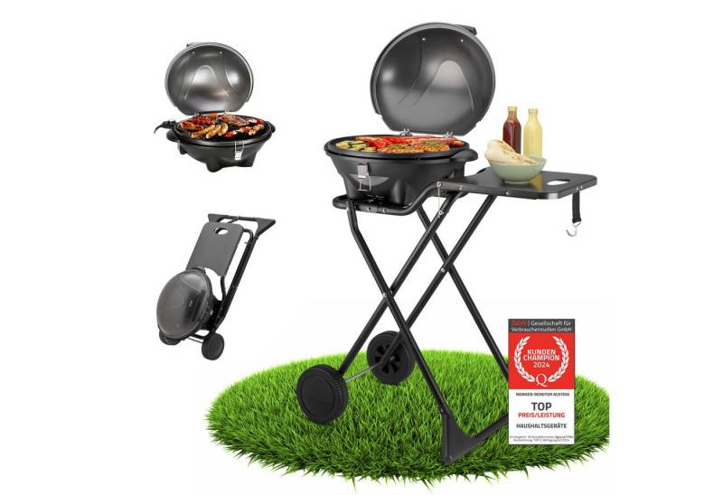 TZS FIRST AUSTRIA Elektrogrill 2in1 Elektrogrill – extrem stabiler & klappbarer Elektrogrill, 2400W, 2400 W, Standgrill mit Deckel, Standfuß & Rädern – inkl. Temperaturregler von TZS FIRST AUSTRIA