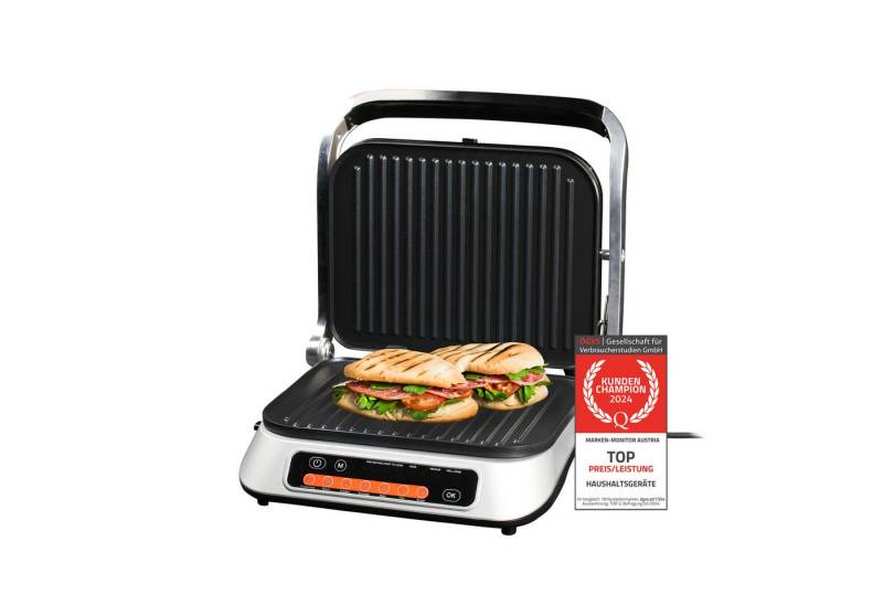 TZS FIRST AUSTRIA Kontaktgrill Kontaktgrill digital, Tischgrill, 2100W, antihaftbeschichtete Platten, 2100 W, gesundes fettarmes Grillen, Fettauffangschale, 180-Grad-Öffnung von TZS FIRST AUSTRIA