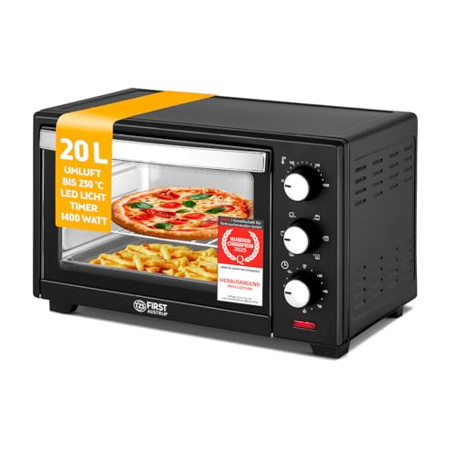 TZS First Austria - Minibackofen 20L 1380W - Mini Backofen stufenlose Temperaturregelung bis 230°C - Miniofen 60 Min. Timer, 3 Einschubhöhen, Backblech & Grillrost - Für kleine Küchen & Camping von TZS First Austria