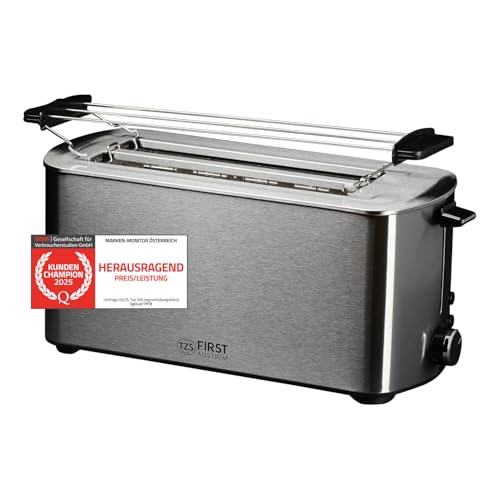 TZS First Austria Toaster Langschlitz, Edelstahl, 4 Scheiben, 1400W, mit abnehmbarem Brötchenaufsatz, Krümelschublade, Toast-Zentrierung, Anti-Fingerprint Beschichtung TZS First Austria Toaster Langschlitz, Edelstahl, 4 Scheiben, 1400W, mit abnehmbarem Brötchenaufsatz, Krümelschublade, Toast-Zentrierung, Anti-Fingerprint Beschichtung von TZS First Austria