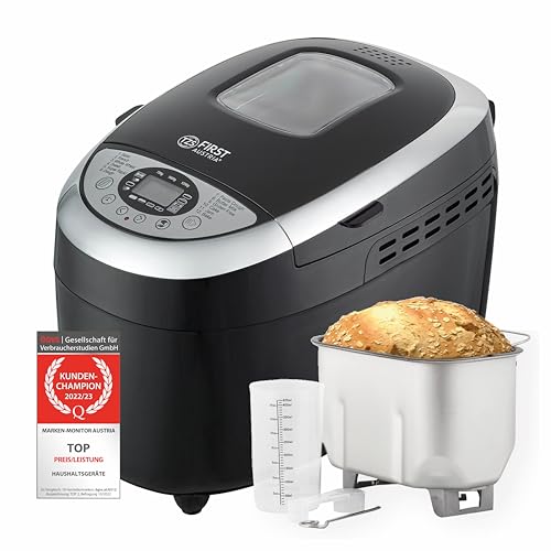 TZS First Austria Brotbackautomat mit 12 Automatikprogrammen, 700g-1000g-1250g Füllmenge, Timer, einstellbare Bräunungsgrade und Warmhaltefunktion - 850W von TZS First Austria