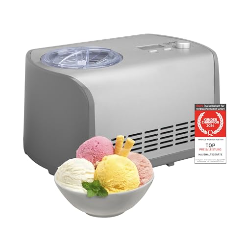 TZS First Austria Eismaschine mit Kompressor | Ice Cream Maker selbstkühlend mit entnehmbarem 1,2 Liter Edelstahl-Eisbehälter & Deckelöffnung für Zutaten | Eiscreme-Maschine für zuhause von TZS First Austria