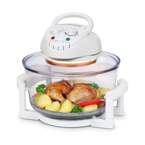 TZS First Austria - Halogenofen 1200-1400W aus Glas & Edelstahl - Minibackofen mit Umluftfunktion & Zubehör, Temperaturbereich: 65-250°C - Halogen Ofen Mini Backofen 12-17L Kapazität & 60 Min. Timer von TZS First Austria
