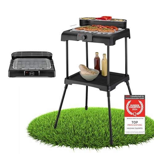 TZS First Austria Standgrill | 2000 W Elektrogrill mit Temperaturregler & Wärmereflektor | Gartengrill mit Standfüßen | Grillfläche [45cm x 22cm] inkl. Windfang | Barbecue Elektrisch Tischgrill von TZS First Austria