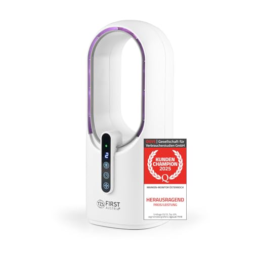 TZS First Austria Tischventilator mit Akku 2500mAh | USB Aufladekabel 5V | Leiser Ventilator mit Display-Touch-Sensor - weiß von TZS First Austria