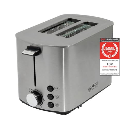 TZS First Austria Toaster | Edelstahl | 2 Scheiben | 850W | 7 Stufen | Warmhaltefunktion | abnehmbarer Brötchenwärmer | Krümelschale von TZS First Austria