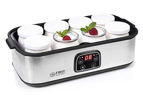 TZS First Austria elektischer Joghurtbereiter, Joghurt Maker, 30 W, 8 Gläser, 190 ml, LCD-Display, Temperatureinstellung, Timer- und Auto-Stop-Funktion, weiß/grau von TZS First Austria