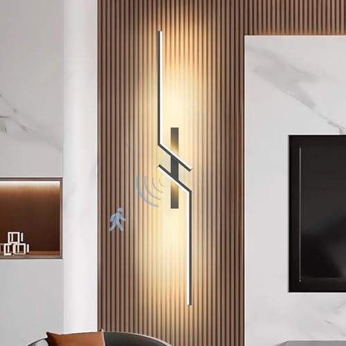 Akku LED Wandlampe Innen mit Bewegungsmelder Wandleuchte USB Aufladbar Wandbeleuchtung Kabellose Batterie Batteriebetrieben 4000K für Schlafzimmer Wohnzimmer Treppe (Schwarze,120cm) von TZSMUM