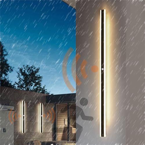 Außenlampe mit Bewegungsmelder Moderne Wandleuchte Acryl Eisen IP65 Wasserdicht Wandlampe LED Lang Außen Innen Balkon Garten Außenwandleuchte Haustür Veranda Innenhof Schwarz (Natürliches Licht,150CM) von TZSMUM