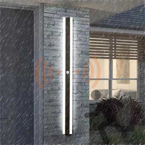 Außenlampe mit Bewegungsmelder Moderne Wandleuchte Acryl Eisen IP65 Wasserdicht Wandlampe LED Lang Außen Innen Balkon Garten Außenwandleuchte Haustür Veranda Innenhof Schwarz (Weißes Licht,150CM) von TZSMUM