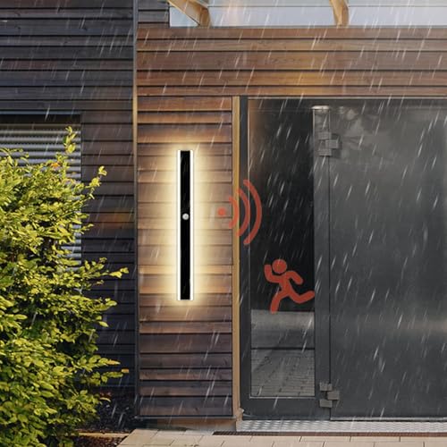 Außenwandleuchten mit Bewegungsmelder LED Wandleuchte Aussen Gärten Wasserdicht IP65 Wandlampe 3000K/4000K/6000K Modern Lange Aussenlampe Villa Garage Wohnzimmer Terrassen (B Neutrales Licht,80cm) von TZSMUM