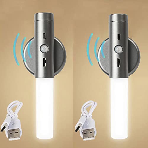 LED Akku Wandleuchte Innen Dimmbar Batteriebetriebene Wandlampe mit Bewegungsmelder Nachtlicht Gang Flur USB Aufladbare Bewegliche Magnetische Sensor Wandbeleuchtung Wohnzimmer Küche (Grau,2 Packs) von TZSMUM