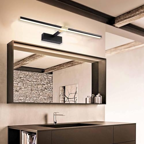 LED Badezimmer Wandleuchte mit 18cm-26cm Ausziehbarer Lampenarm Wandlampe Aluminium Acryl Spiegel Wandbeleuchtung Lang Minimalistisch Design für Korridor Treppenhaus (120cm,Schwarz Neutrales Licht) von TZSMUM