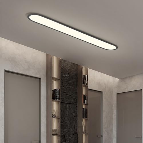 LED Deckenlampe Indoor Deckenleuchte 3 Farben 2700/4500/6500K Deckenleuchten Moderne Schlicht Wohnzimmer Kreative Lange Acryl für Schlafzimmer Wohnzimmer Kinderzimmer (Schwarz-Neutrales Licht,80cm) von TZSMUM