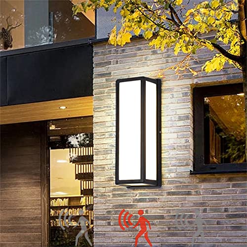 LED Garten Außenleuchte mit Bewegungsmelder, 20W Induktion Wandleuchte Aussen Wandlampe Innen Schwarz Modern Rechteck Wasserdichte IP65 Aluminium Wandbeleuchtung Flur Terrasse Garage (Warmweiß 3000K) von TZSMUM