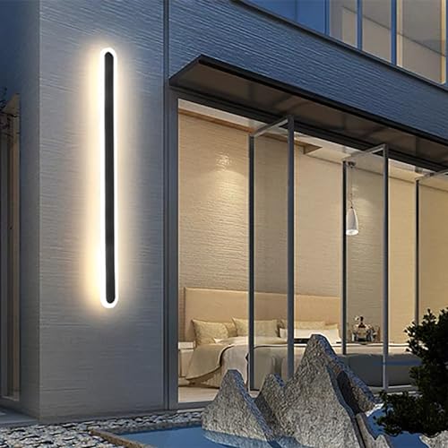 LED Garten Dimmbar Wandleuchte mit Fernbedienung Außen Oval Wandlampe Schwarz Moderne Außenlampe Acryl IP67 Balkon Garage Wohnzimmer Badezimmer Veranda Terrasse Außenleuchte (120CM,Warmes Licht) von TZSMUM