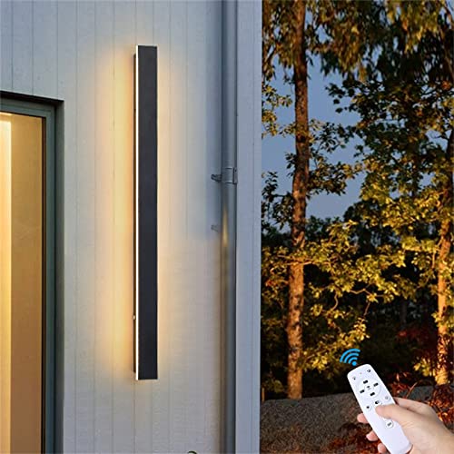 LED Garten Dimmbar Wandleuchte mit Fernbedienung Außen Wandlampe Lange Lampen Innen Schwarze Wandbeleuchtung Wasserdicht IP65 Außenwandleuchte Aluminium Außenlamp Für Terrasse Veranda(120cm 66W) von TZSMUM