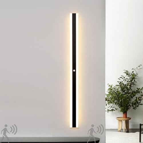 LED Lang Außen Innen Außenlampe mit Bewegungsmelder Moderne Wandleuchte Acryl Eisen IP65 Wasserdicht Wandlampe Balkon Garten Außenwandleuchte schwarz Haustür Veranda Innenhof (Warmes Licht,180CM) von TZSMUM