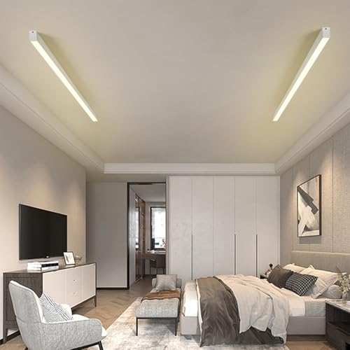 LED Lang Deckenleuchten Moderne Minimalistisch Linear Deckenlampen Aluminium Eisen Interieur Dekorativ Deckenbeleuchtung Rechteckige Design für Büro Wohnzimmer Küche (100cm,Weiß Neutrales Licht) von TZSMUM