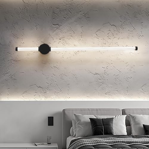 LED Lang Linear Wandleuchte Aluminium Acryl Innen Modern Wandlampe Schwarz/Gold Nordisch Industriell Wandbeleuchtung 350° Drehbar für Wohnzimmer Esszimmer Korridor (40cm,Schwarz Neutrales Licht) von TZSMUM