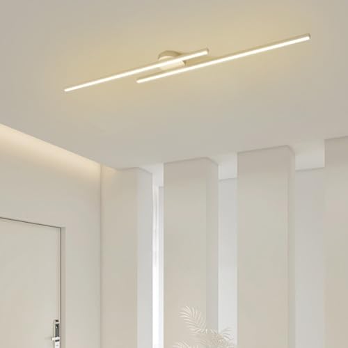 LED Modern Deckenleuchte Lang Linear Deckenlampe Aluminium + Eisen Interieur Deckenbeleuchtung Minimalistisches Paralleles Design Dekoration für Küche Flur Schlafzimmer (120cm,Weiß Neutrales Licht) von TZSMUM