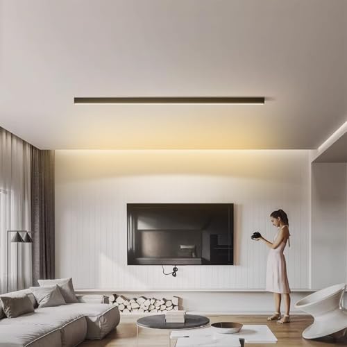 LED Moderne Deckenleuchte Aluminium 3 Farbtemperatur Deckenlampe 3000K/400K/6000K Lange Lichtleiste Deckenbeleuchtung Schwarz linear Design Wohnzimmer Schlafzimmer Esszimmer (Warmes Licht,100cm) von TZSMUM